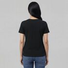 Women's Black Round Neck Minimalist T-Shirt, काला, small