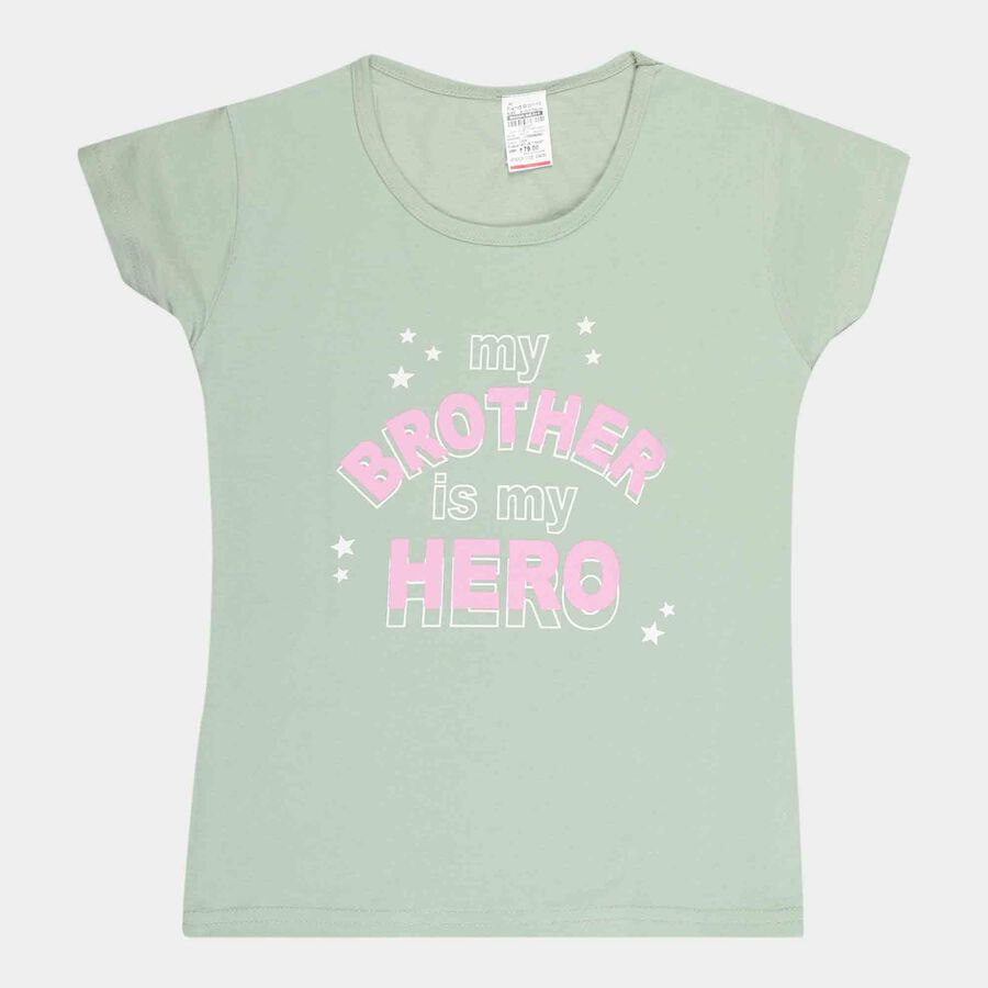Girls Printed T-Shirt, Light Green, large image number null