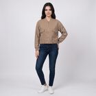 Women's Brown Ribbed Collar Bomber Jacket, भूरा, small