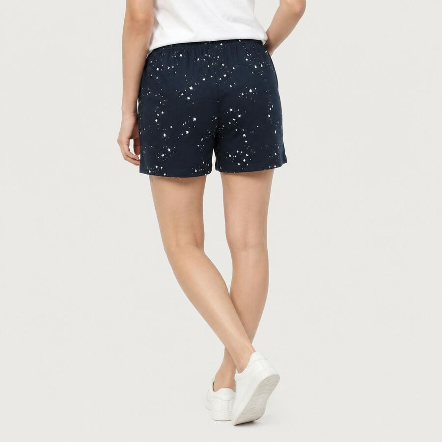 Women's Navy Blue Regular Fit Star Print Shorts, नेवी ब्लू, large