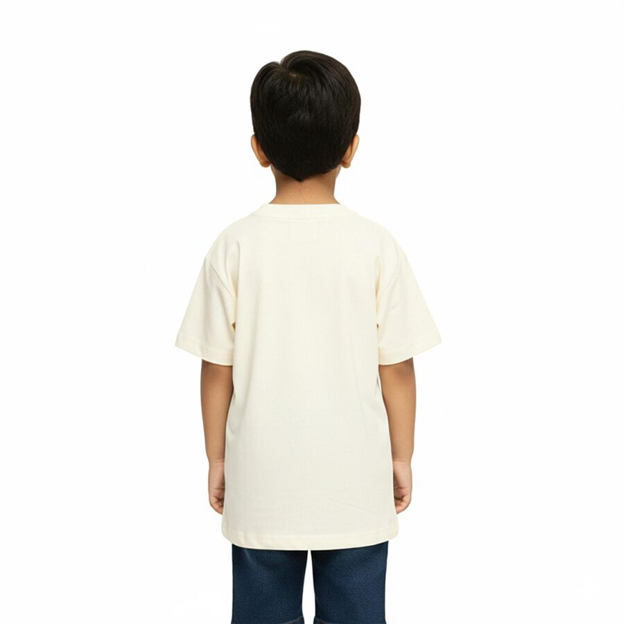 Boys' Off-White Cotton Crew Neck Casual T-Shirt, ऑफ व्हाइट, large image number null