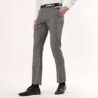 Men's Muted Charcoal Grey Slim Fit Flat-Front Formal Trousers, हल्का ग्रे, small