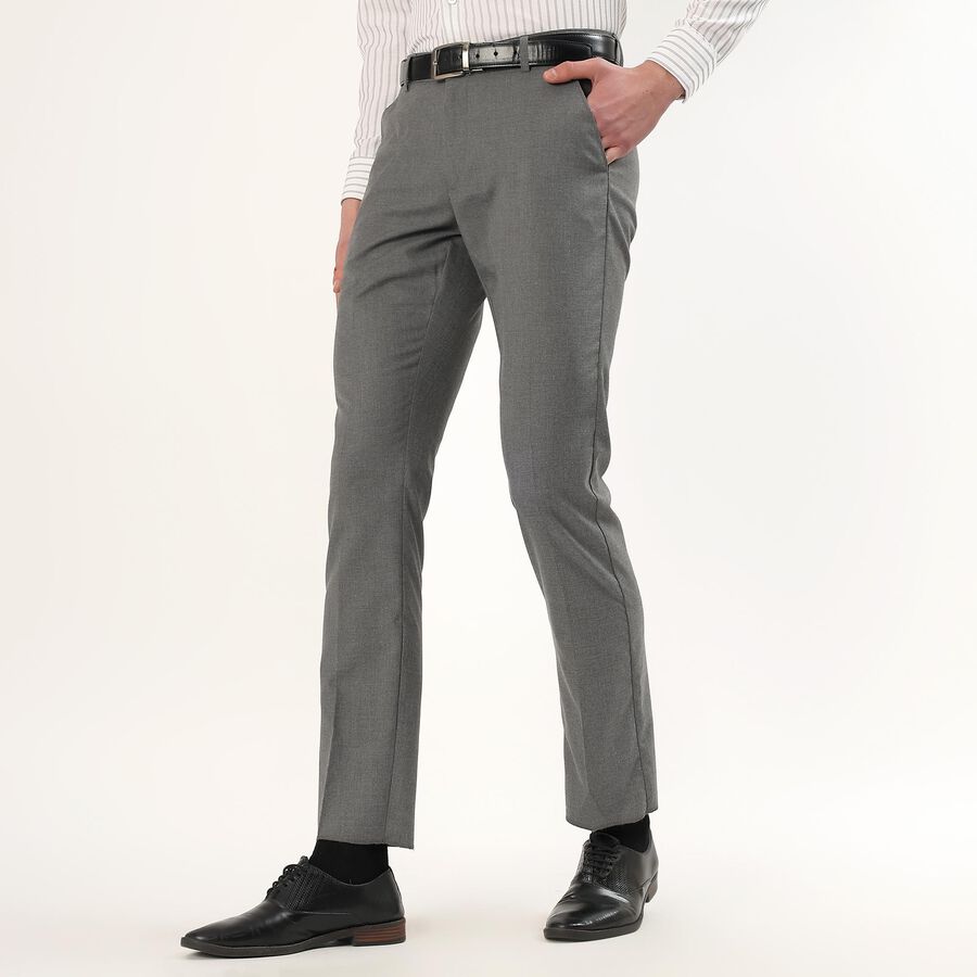 Men's Muted Charcoal Grey Slim Fit Flat-Front Formal Trousers, हल्का ग्रे, large