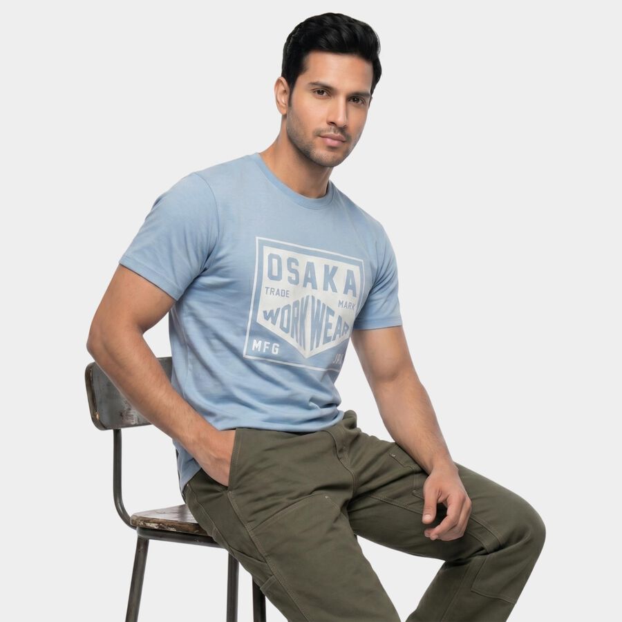 Men's Blue Round Neck Regular T-Shirt, Sky Blue, large