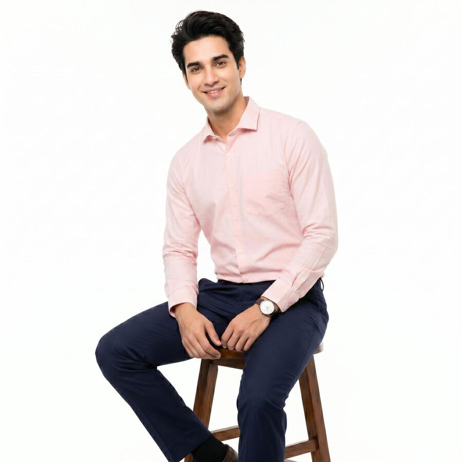 Men's Pink Regular Fit Formal Shirt, Light Pink, large