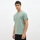 Men's Light Sage Green Round Neck Striped T-Shirt, Light Green, small image number null