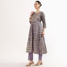Women's Lavender Round Neck Embroidered Kurta, Lilac, small image number null