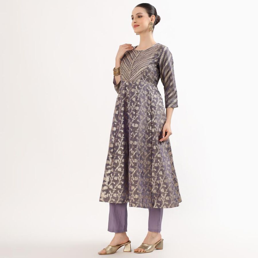 Women's Lavender Round Neck Embroidered Kurta, Lilac, large image number null