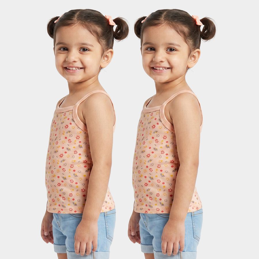 Girls Coral Cotton Square Neck Sleeveless Vest, मूँगा (कोरल), large