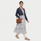 Women's Navy Blue Cotton Lapel Collar Floral Printed Flared Kurta, Navy Blue, small