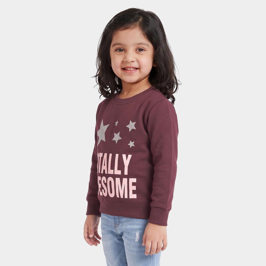Girls' Maroon Round Neck Pullover Sweatshirt, वाइन, large