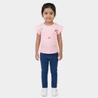 Girls' Pink Cotton Round Neck Casual T-Shirt, Light Pink, small