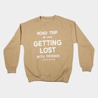 Boys' Beige Crew Neck Graphic Print Sweatshirt, गहरा पीला, small