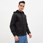 Men's Jet Black Hooded Casual Jacket, काला, small image number null