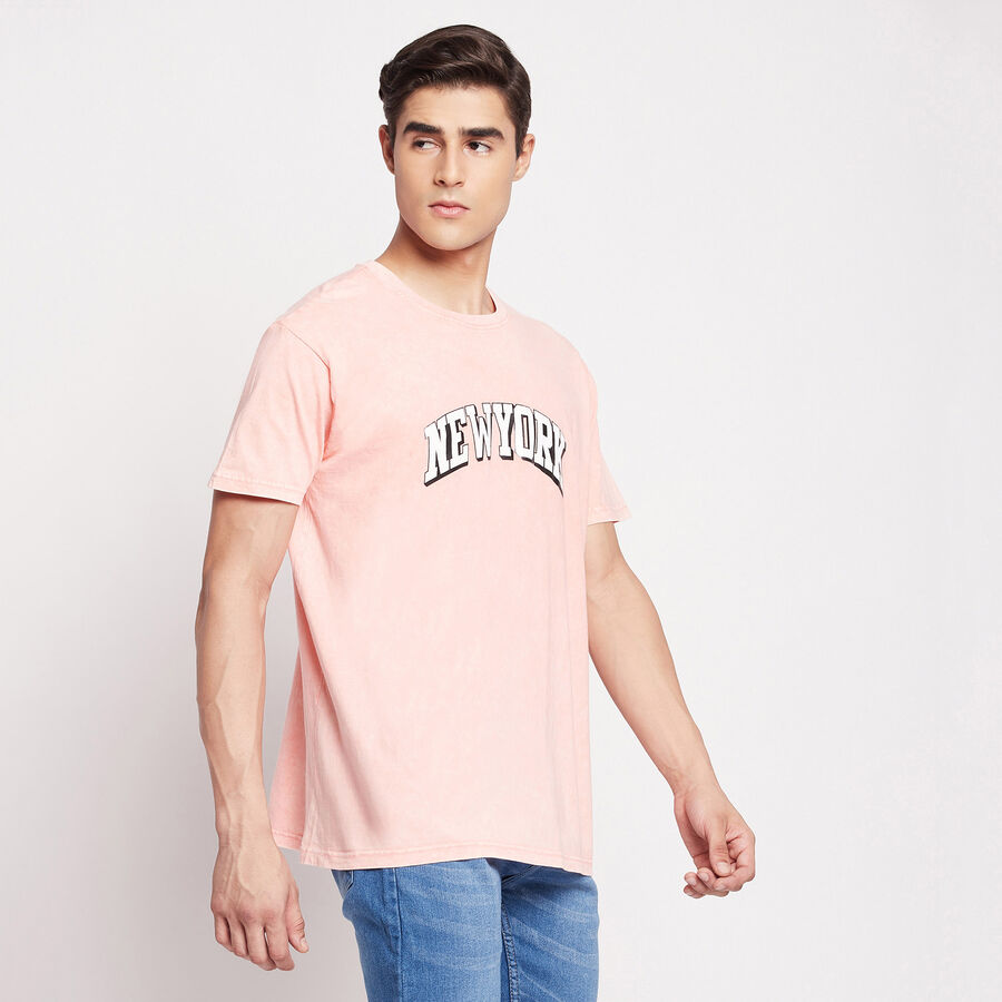 Cut & Sew Round Neck T-Shirt, Pink, large image number null