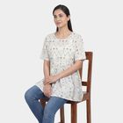 Women's White Notch Neck Self Design Straight Kurti, Off White, small