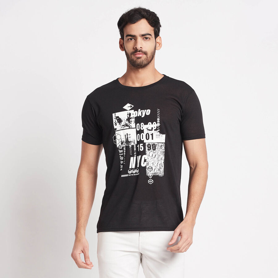 Round Neck T-Shirt, Black, large image number null
