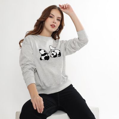 Women's Light Grey Crew Neck Casual Sweatshirt
