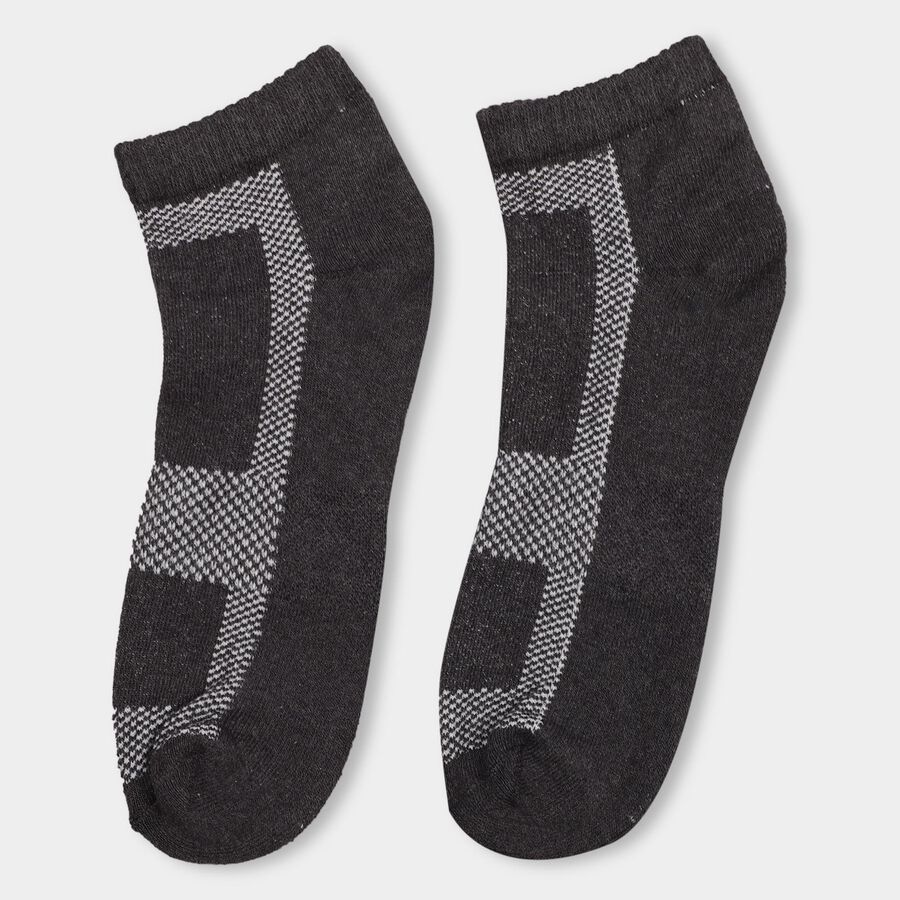 Men's Dark Charcoal Black Ankle Fit Motif Sports Socks Pack of 3, Black, large