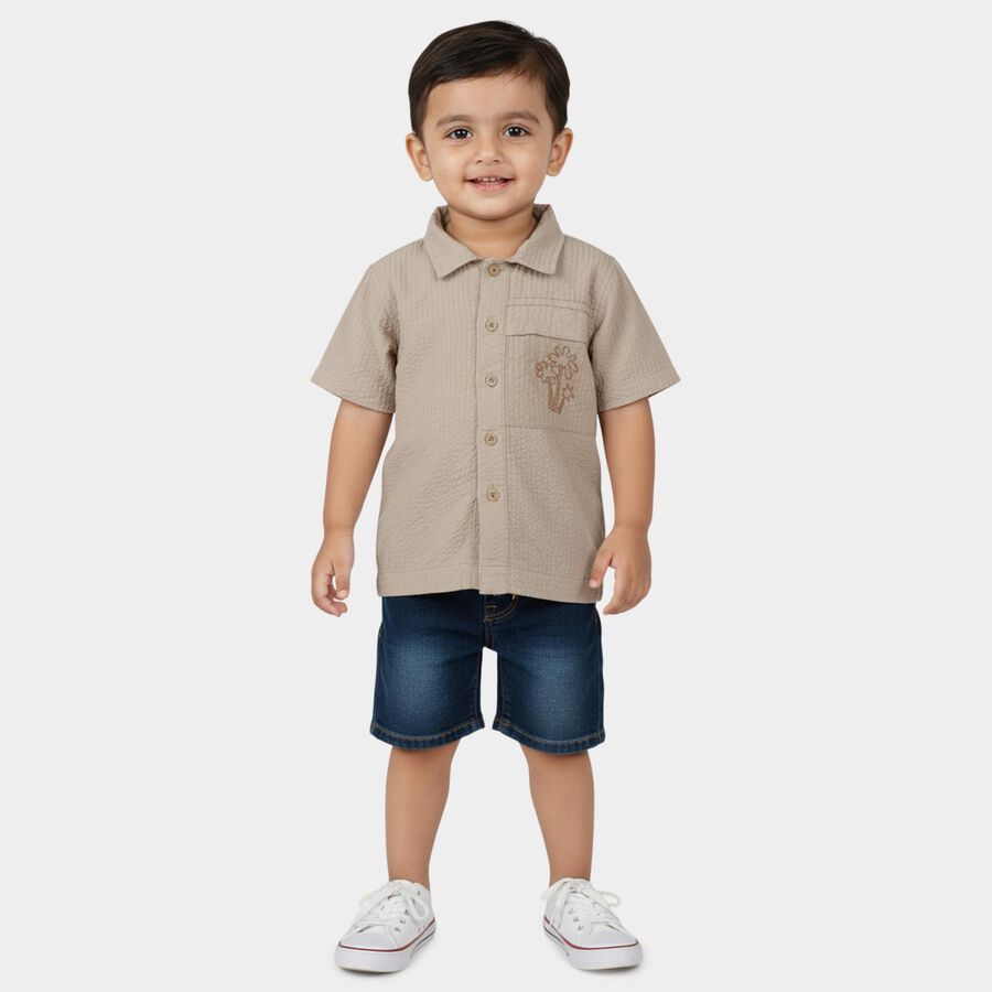 Infants Beige Cotton Half Sleeve Classic Casual Shirt, Beige, large