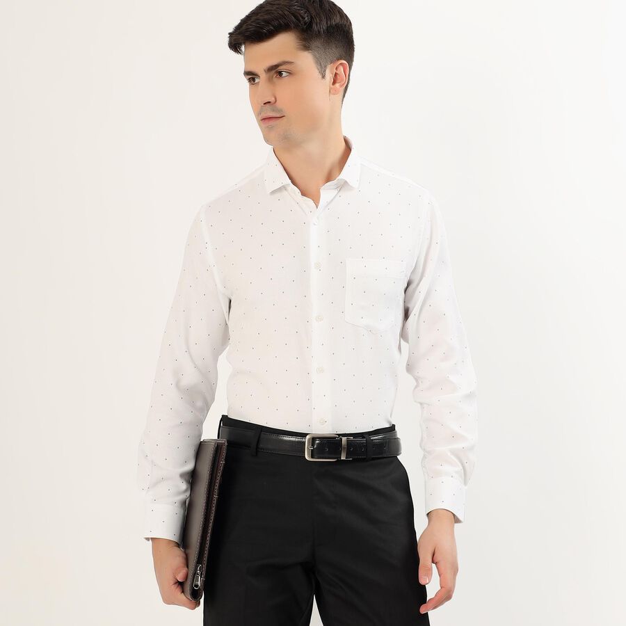 Men's White Dotted Spread Collar Formal Shirt, सफ़ेद, large image number null