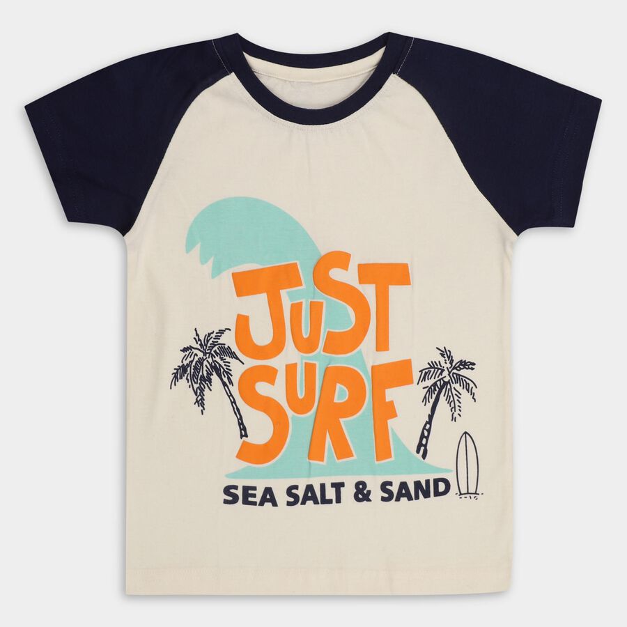 Boys' 100% Cotton Half Sleeves T-Shirt , Off White, large image number null