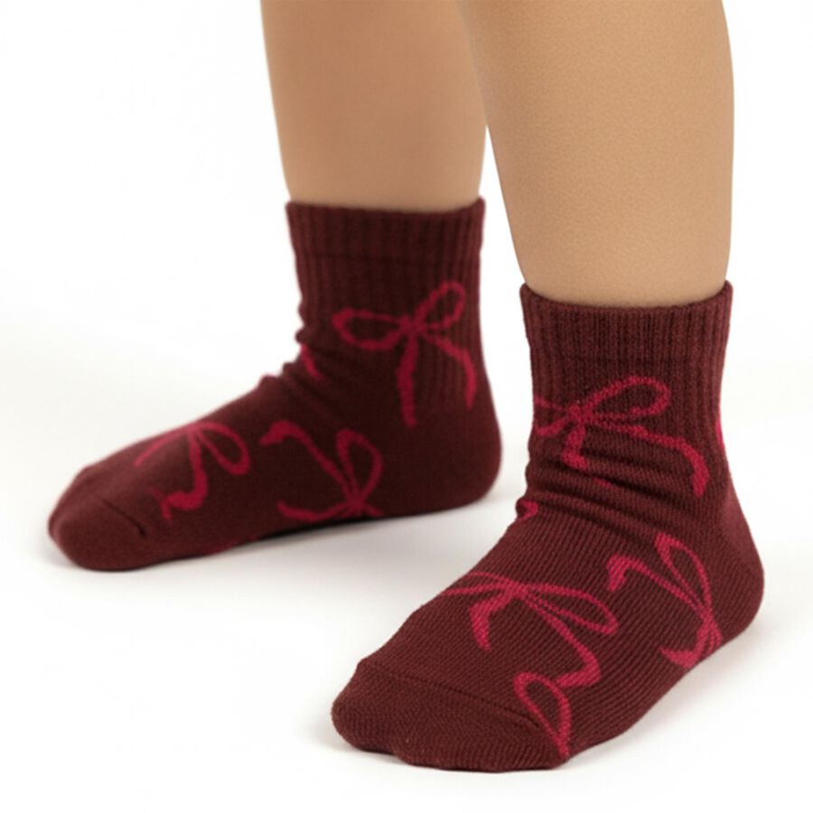 Girls' Light Pink Regular Fit Ankle-Length Socks, मरून, large image number null