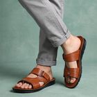 Men's Tan Slip-On Slide Sandals, Tan, small