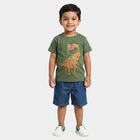 Boys Olive Green 100% Cotton Round Neck Graphic Print Baba Suit, Olive, small