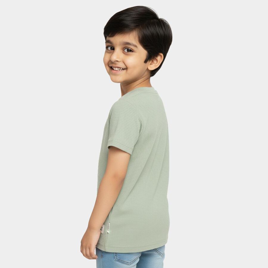 Boys Light Sage Green Crew Neck Casual T-Shirt, हल्का हरा, large image number null