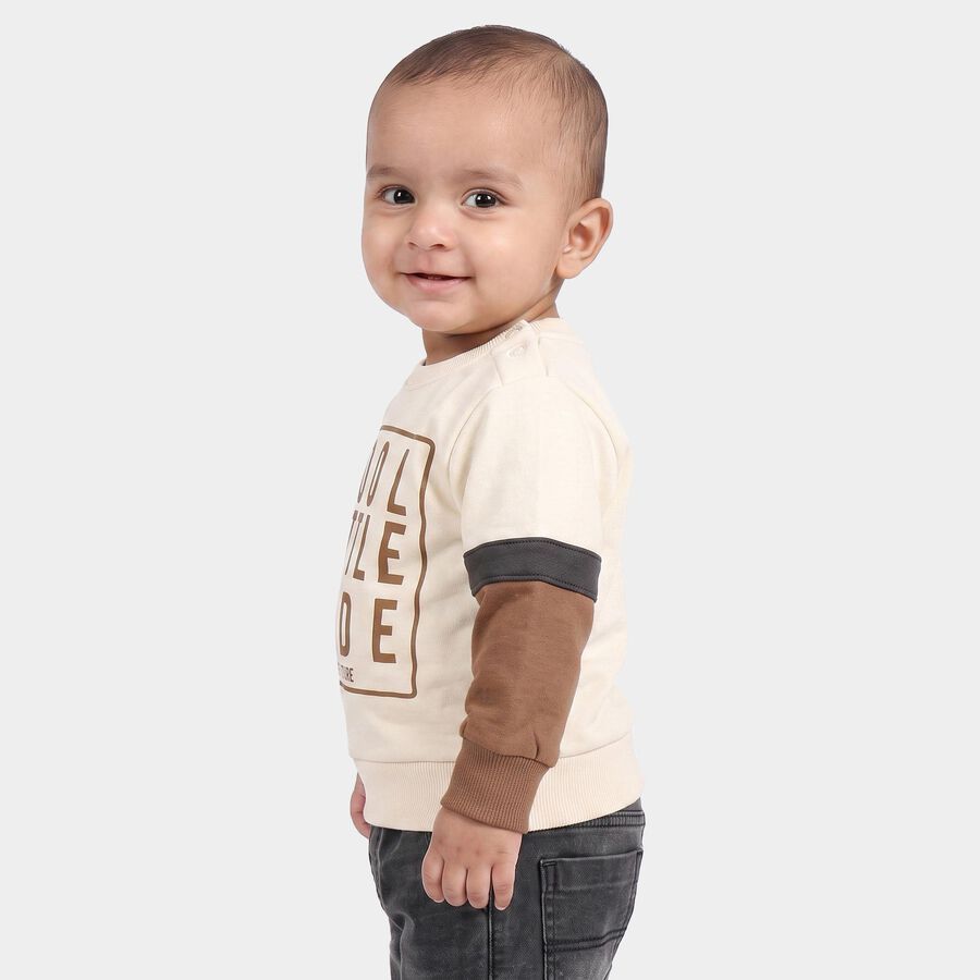 Infants Off White Cotton Round Neck Regular T-Shirt, ऑफ व्हाइट, large