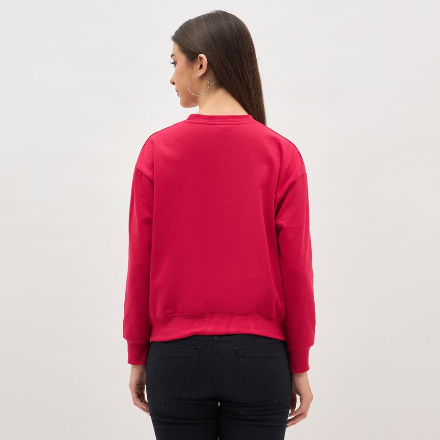 Women's Bright Red Crew Neck Casual Sweatshirt, Fuchsia, large image number null
