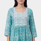 Women's Blue Round Neck Printed Kurti, Light Blue, small