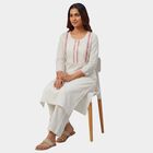 Women's White Mandarin Collar Textured Self Design Kurta, ऑफ व्हाइट, small