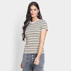 Ladies'  Stripes Round Neck T-Shirt, मस्टर्ड, small image number null