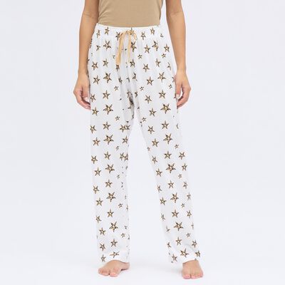 Women's White Full Length Printed Pyjama