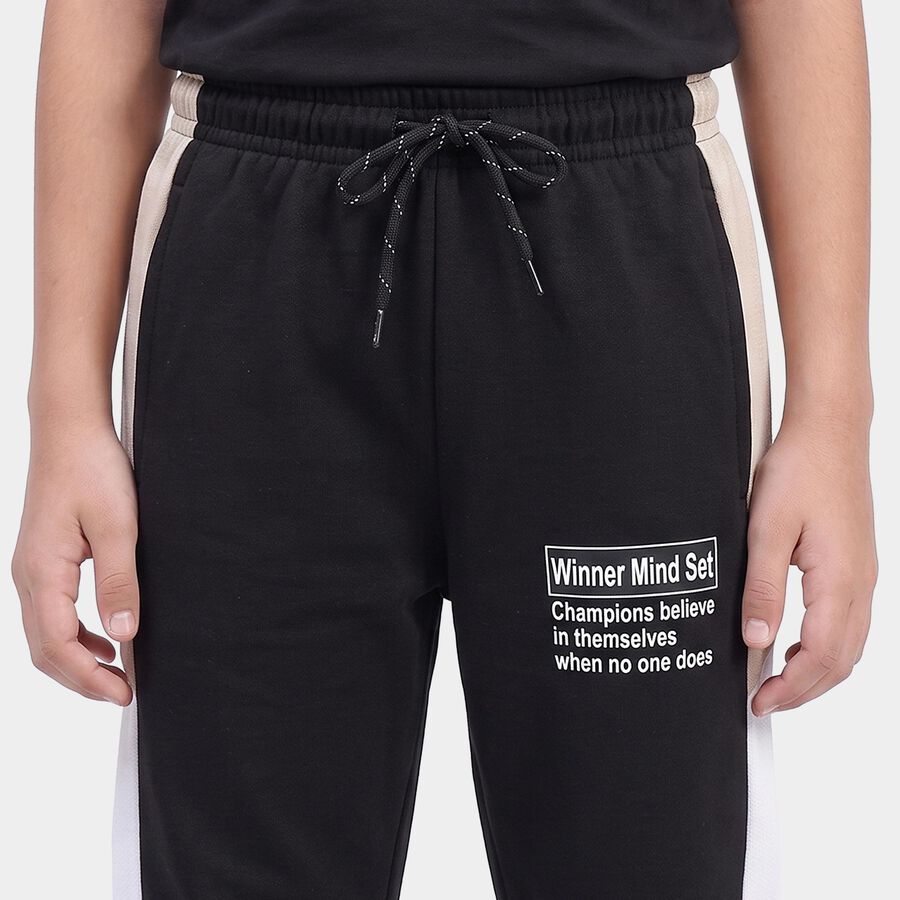 Boys Black Graphic Printed Jogger Pyjama, काला, large