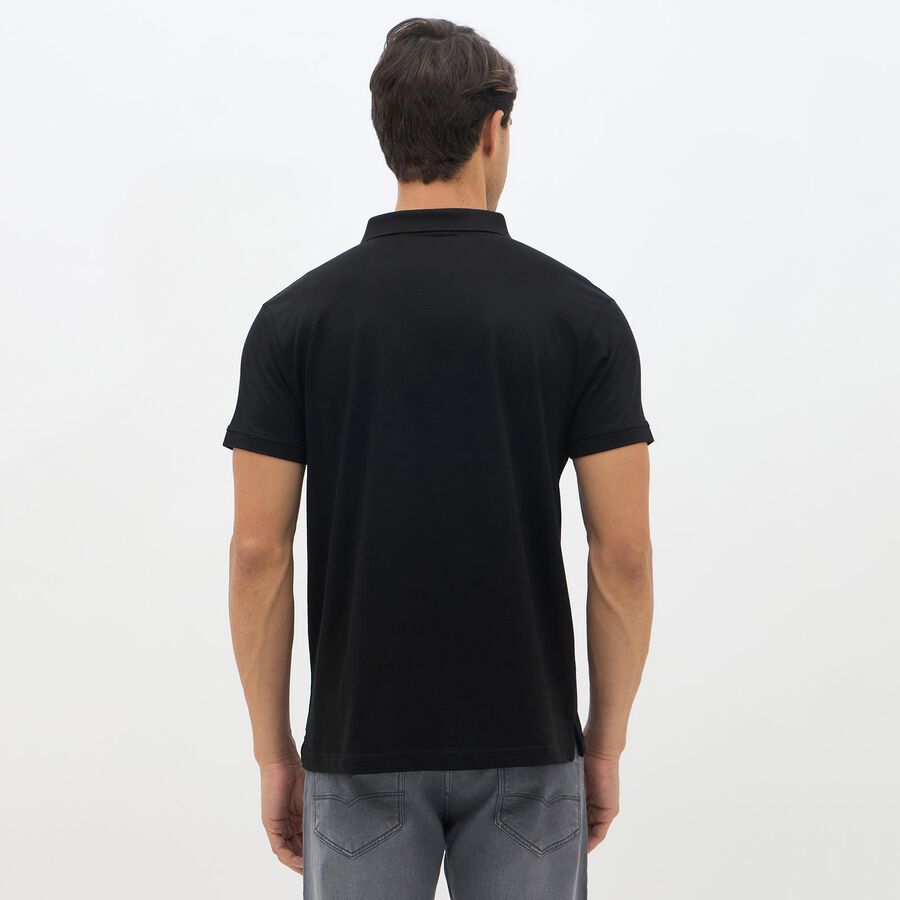 Men's Jet Black Cotton Polo Collar Classic T-Shirt, Black, large