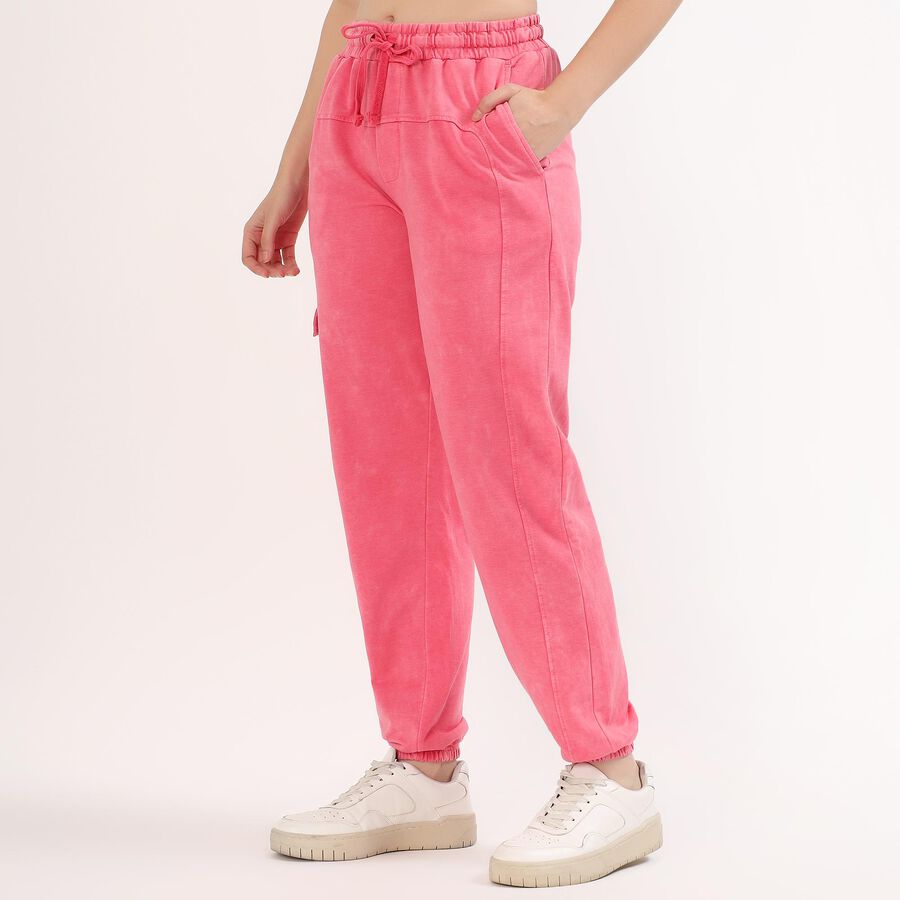 Women's Washed Pink Relaxed Fit Cargo Jogger Track Pants, Pink, large image number null