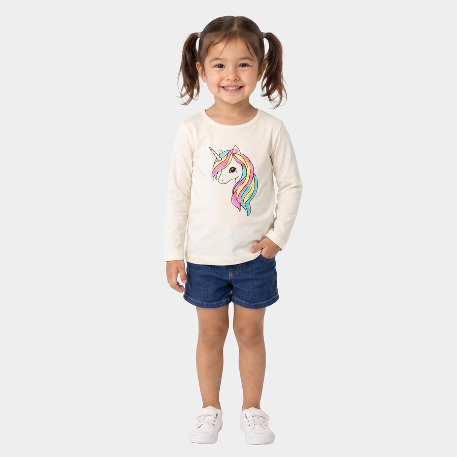 Girls Beige Round Neck Regular Top, Beige, large