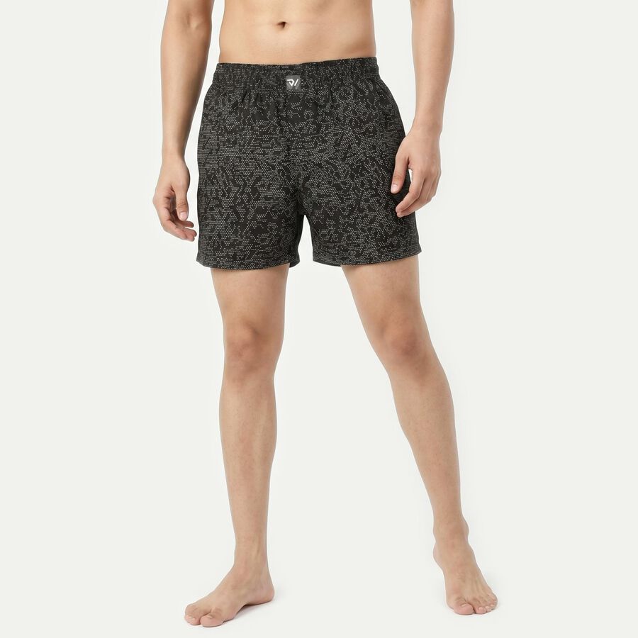 Men's Black Classic Fit Printed Boxers, Black, large