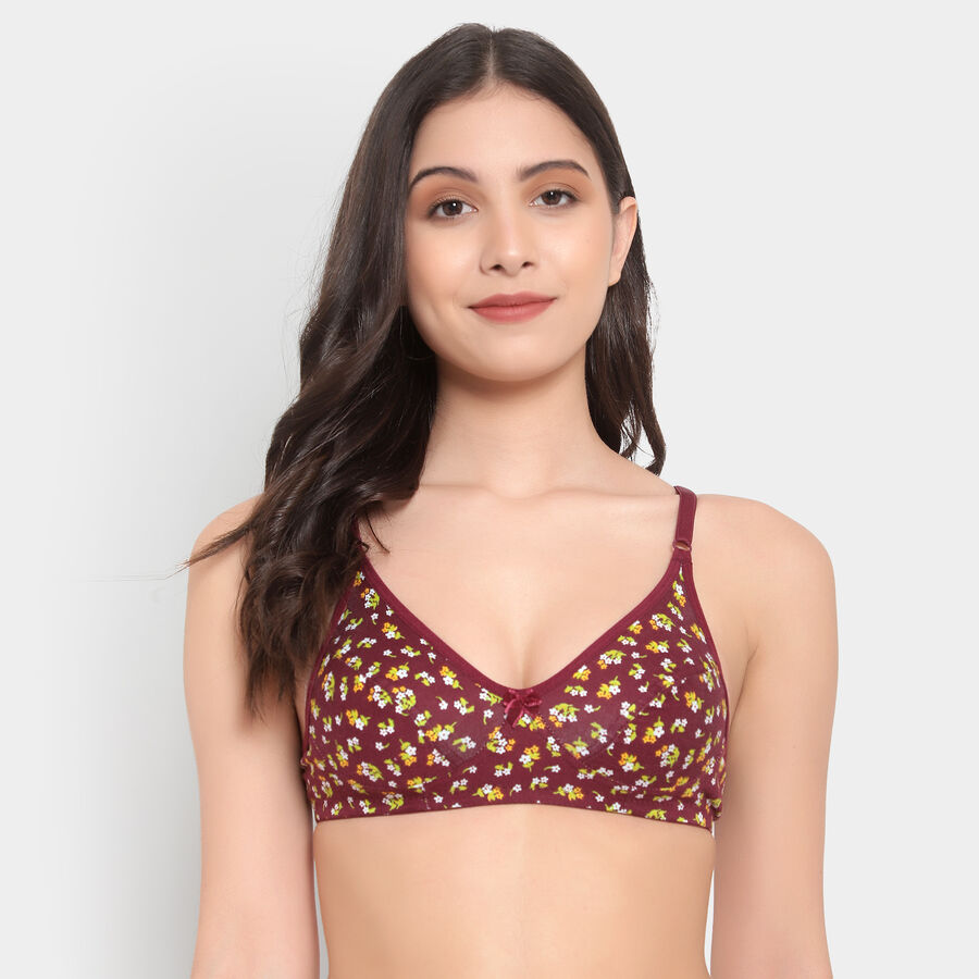 Printed Non-Padded Bra, Wine, large image number null