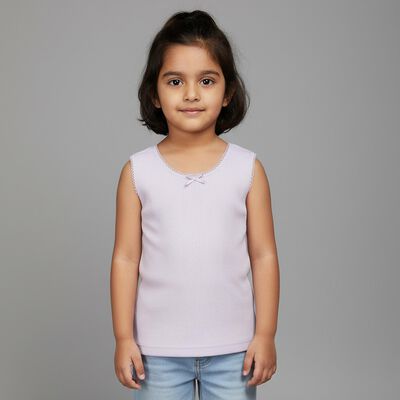 Girls' Soft Lavender Cotton Round Neck Sleeveless Vest