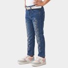 Girls Blue Straight Fit Embroidered Jeans, Mid Blue, small