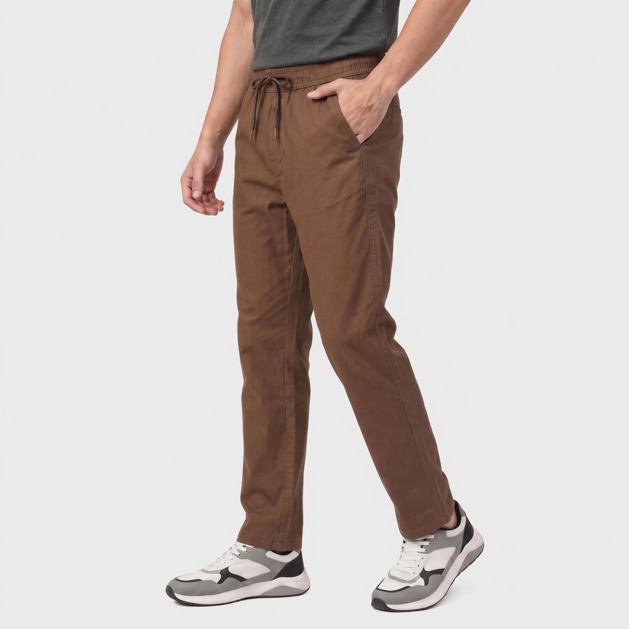 Men's Brown Slim Fit Drawstring Chino Trousers, Brown, large