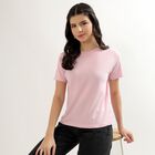 Women's Light Pink Cotton Round Neck T-Shirt, Light Pink, small