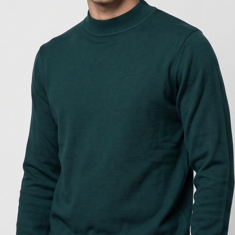 Men's Green Crew Neck Solid Pullover, Dark Green, large