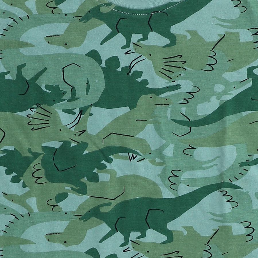 Boys Muted Sage Green Round Neck Cartoon Print Night Suit, ओलिव, large image number null