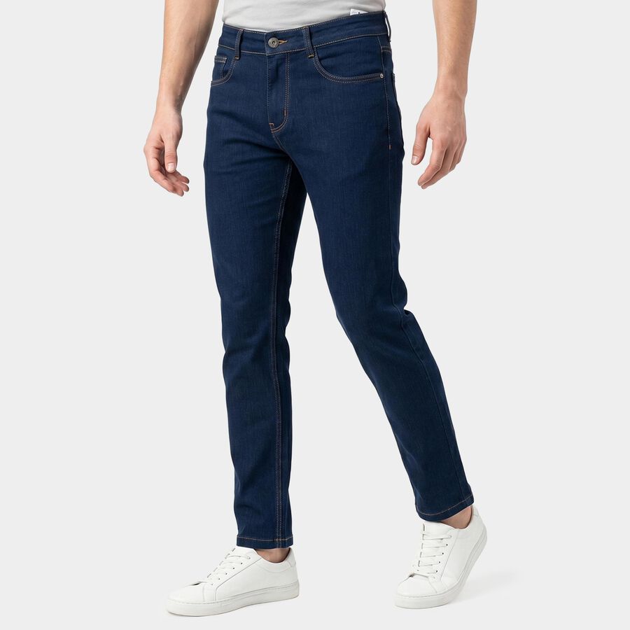 Men's Navy Blue Slim Fit Classic Jeans, गहरा नीला, large