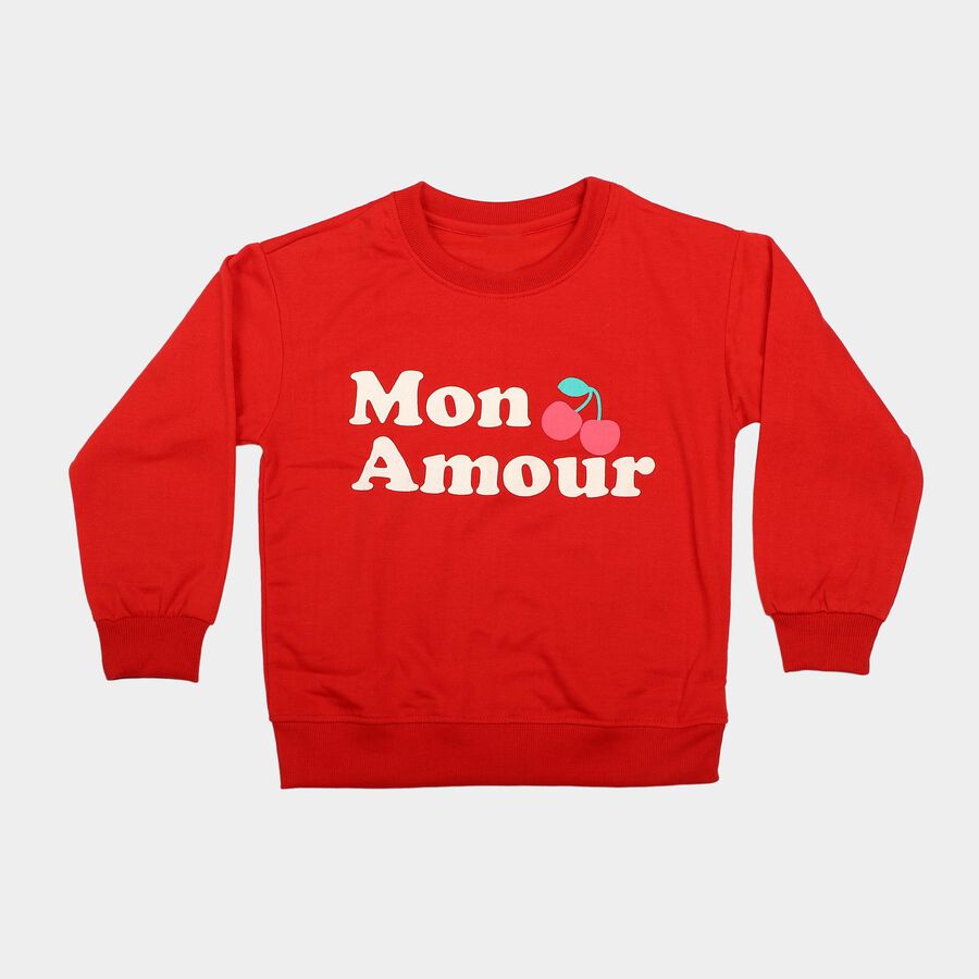 Girls' Red Crew Neck Pullover Sweatshirt, Red, large